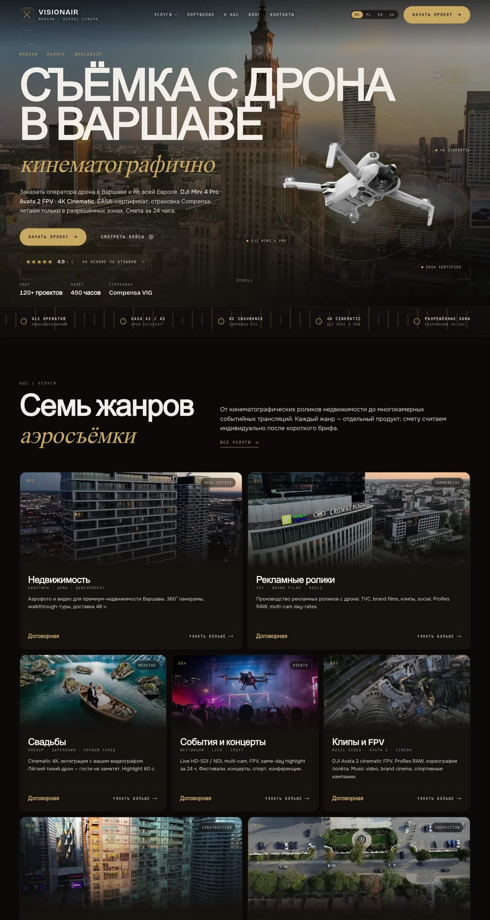 Сайт VisionAir: съёмка с дрона в Варшаве