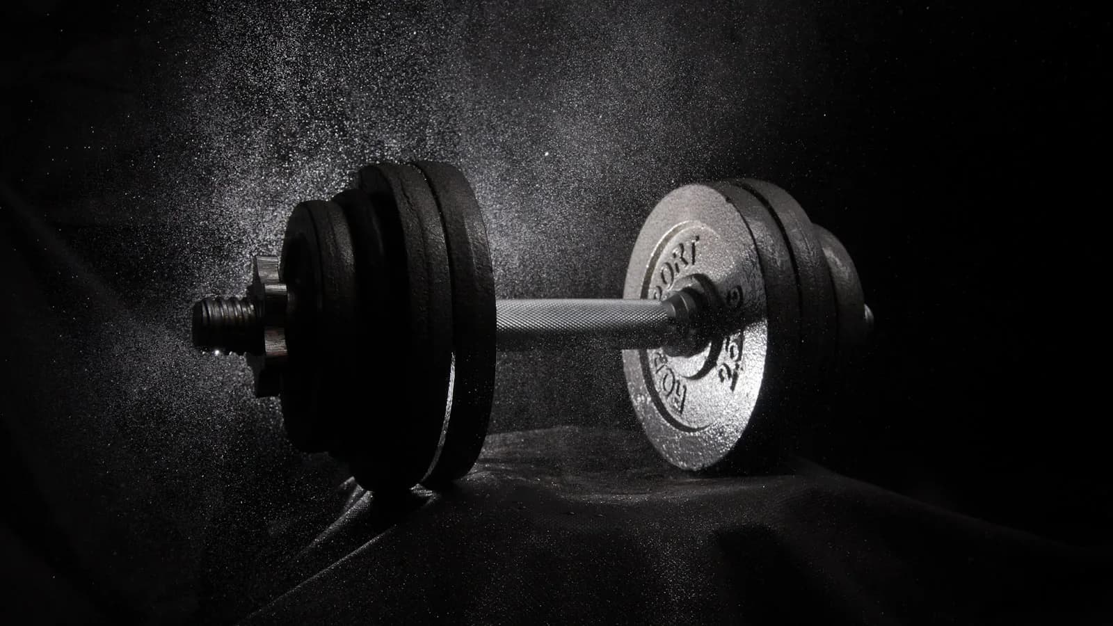 Гантель в драматичном свете тёмного зала — кейс Body Forge