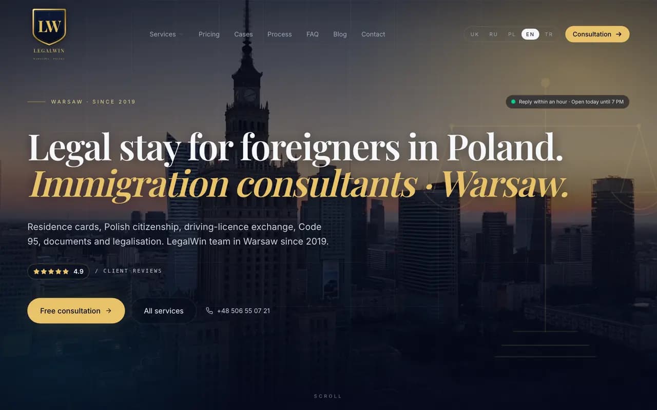 LegalWin website: legal stay for foreigners in Poland