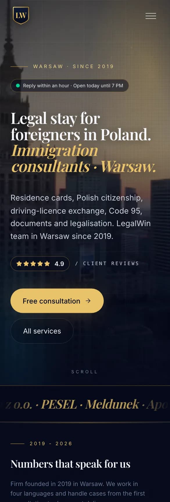 LegalWin website on a phone