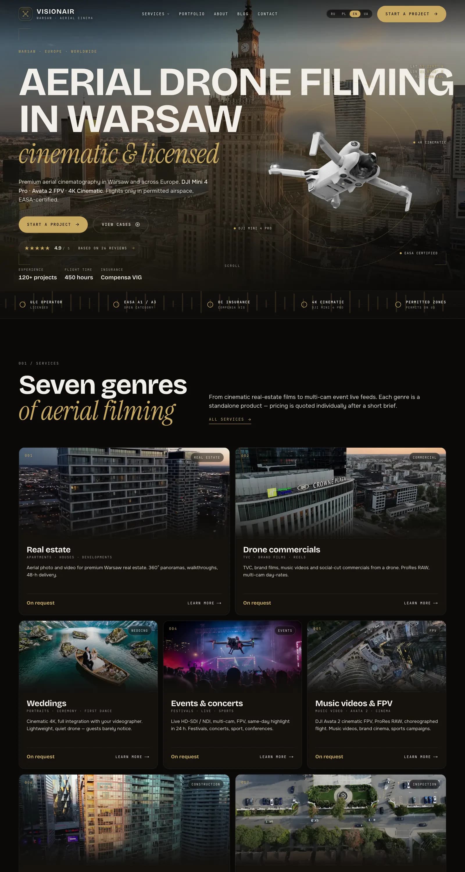 VisionAir website: aerial drone filming in Warsaw