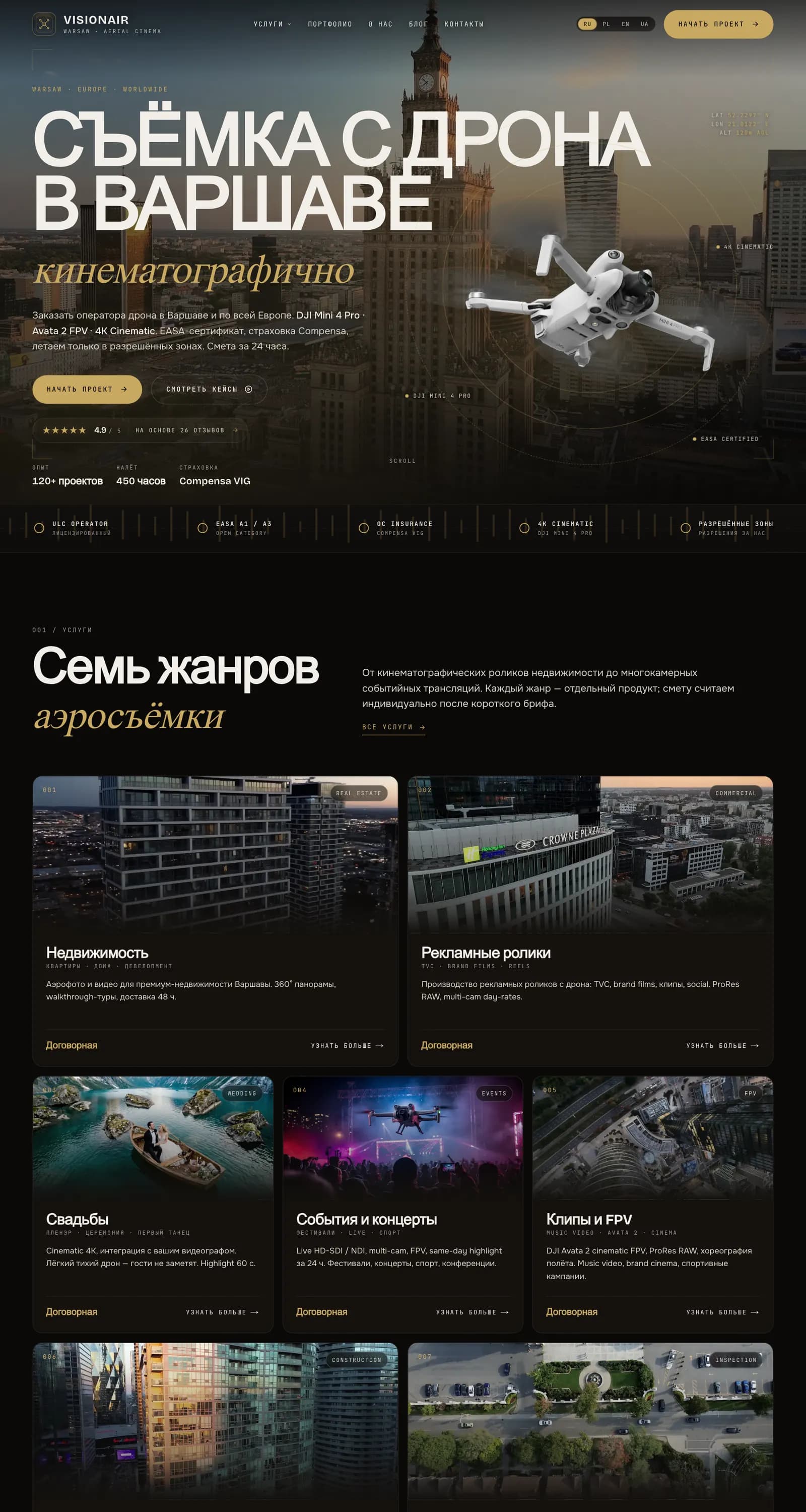 Сайт VisionAir: съёмка с дрона в Варшаве