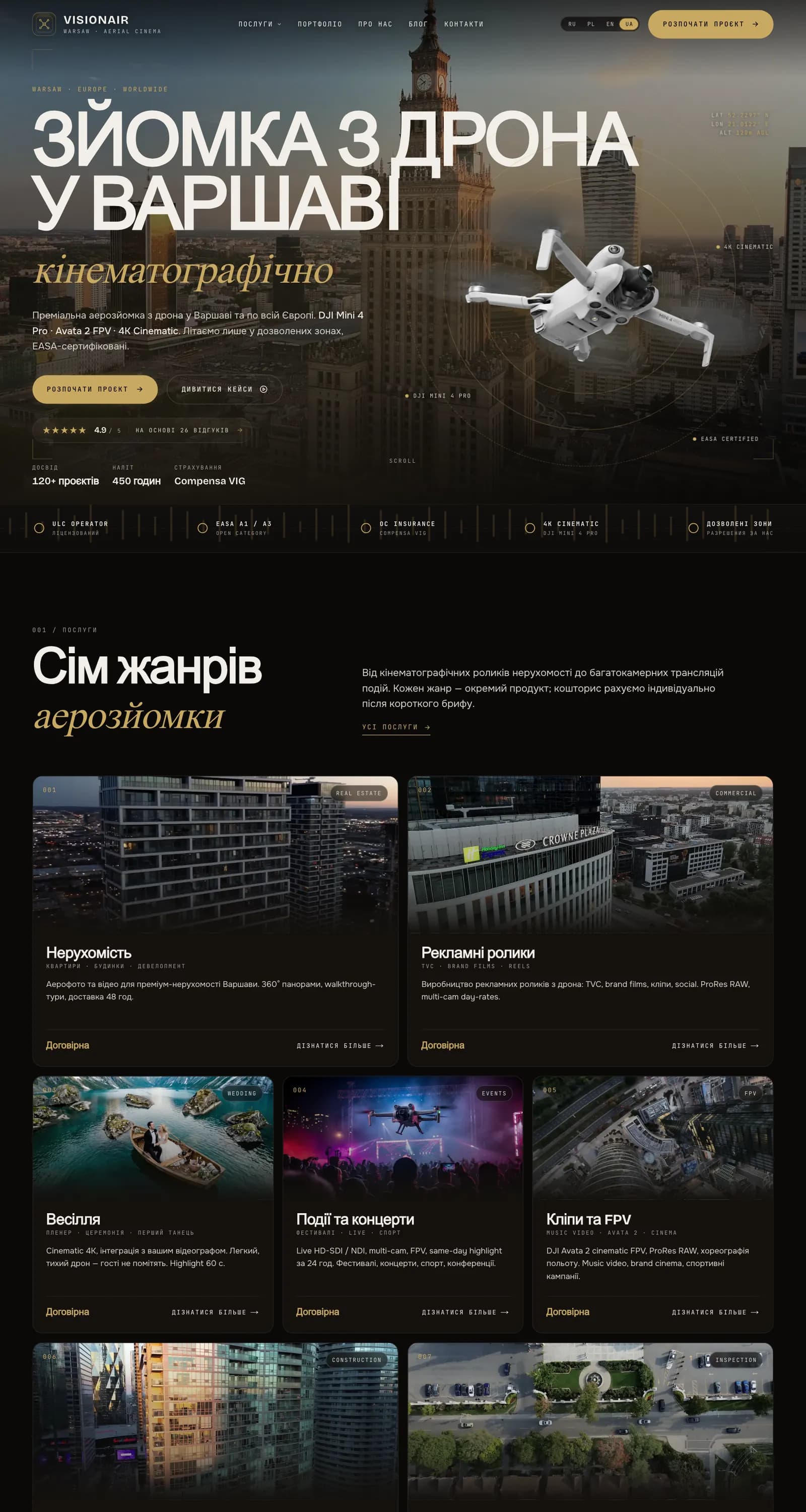 Сайт VisionAir: зйомка з дрона у Варшаві