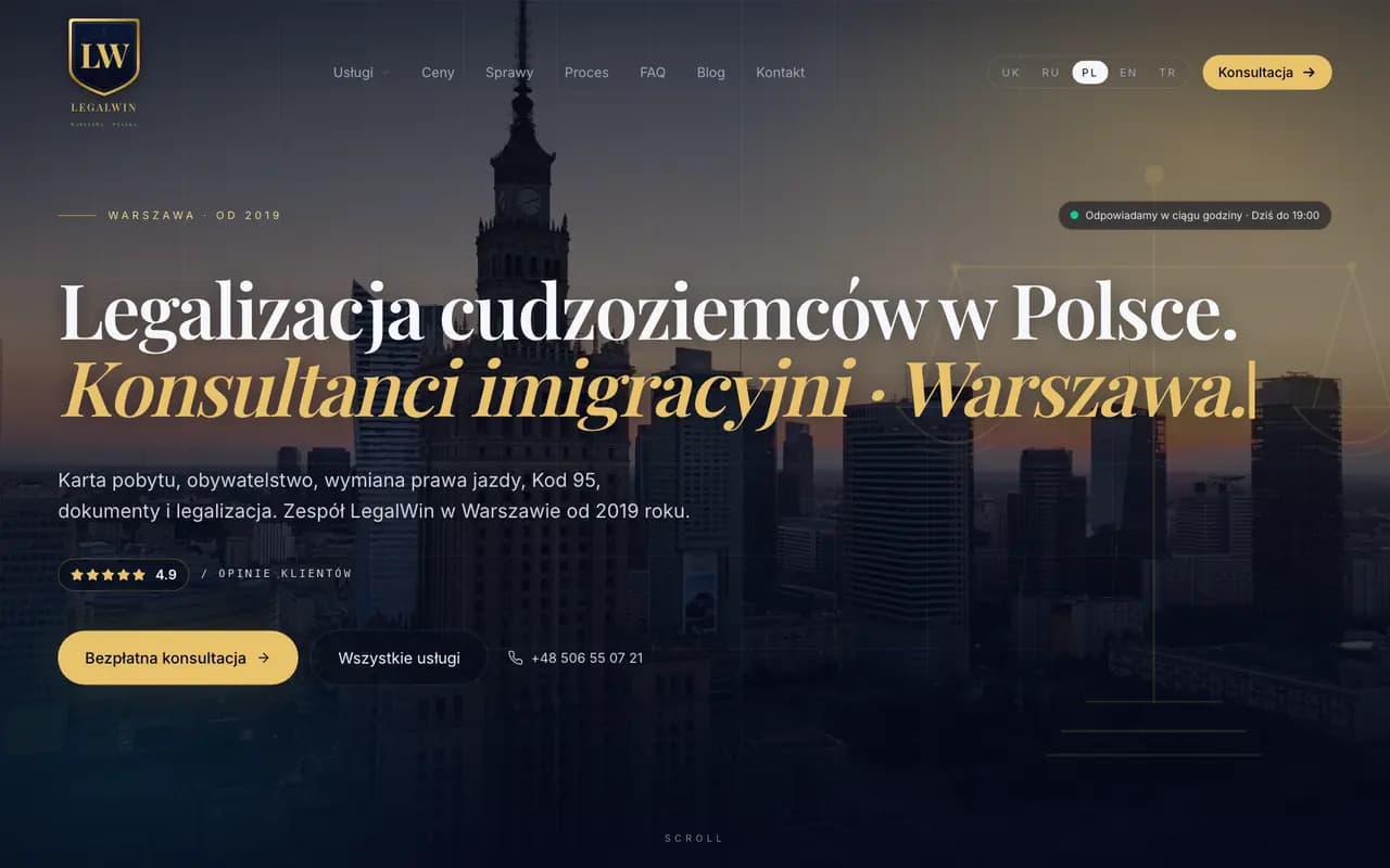 Strona LegalWin: legalizacja cudzoziemców w Polsce